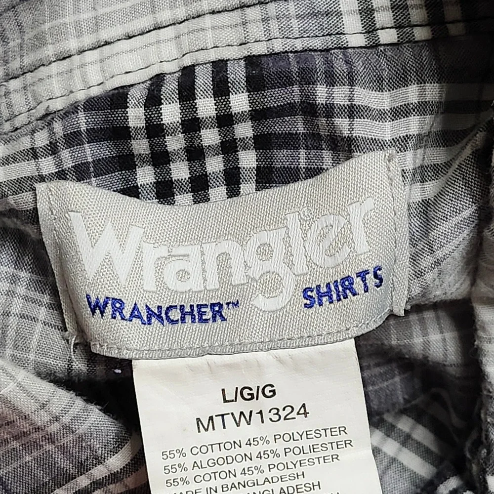 Wrangler Wrancher Shirts Mens Large‎ Western Cowboy Pearl Snap Ombre Plaid Check